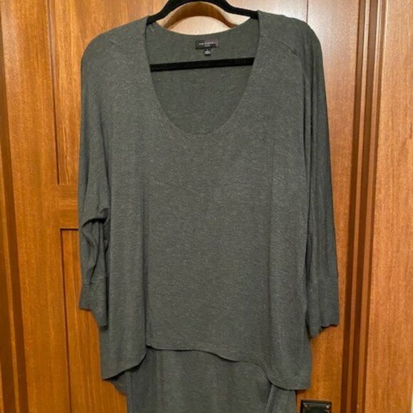 Gray draped tunic style double layer knit top - Picture 1 of 1